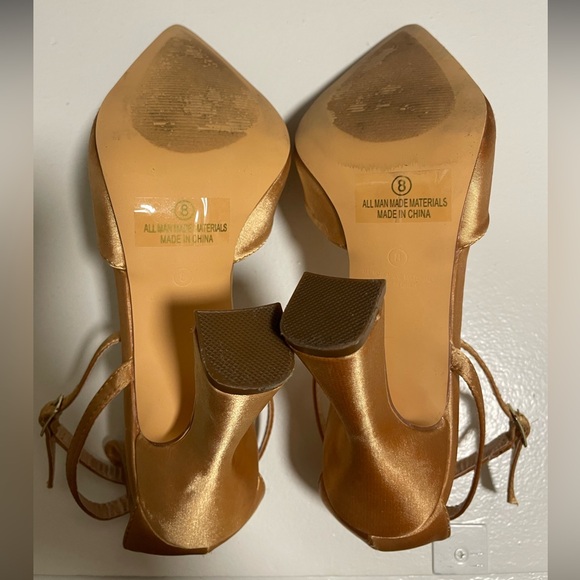 Lulus Shenay Gold Satin Pointed-Toe Ankle Strap Pumps - 8 - Picture 9 of 9